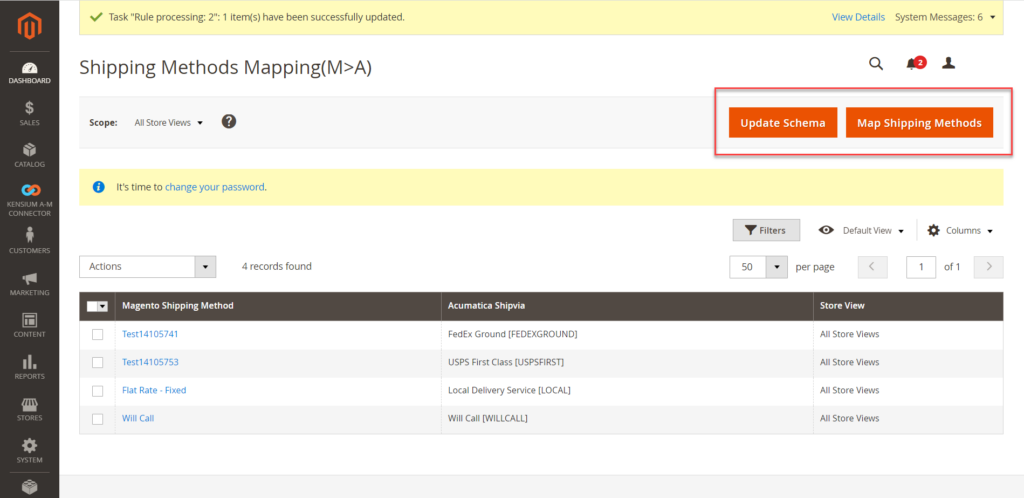 Options in Shipping Methods Mappings( M>A)